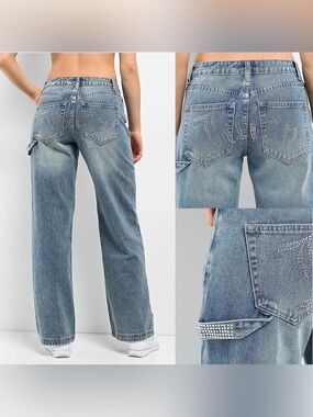 NEW Juicy Couture SZ 31 Abbot Rhinestone Blue Carpenter Jeans